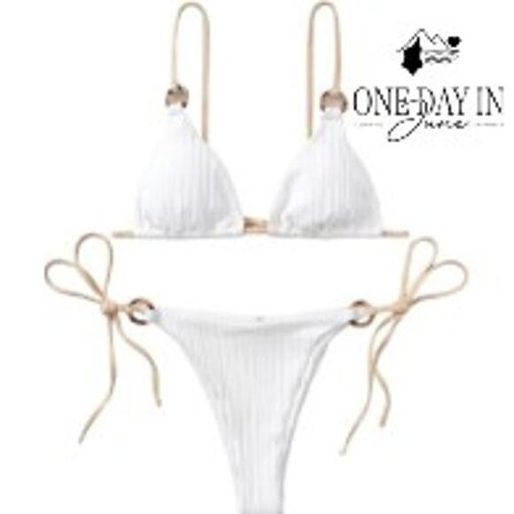 Aleumdr Ribbed Adjustable Triangle Tie Side Bikini Size S - Picture 1 of 5